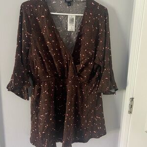 Torrid Brown and Pink Floral Blouse